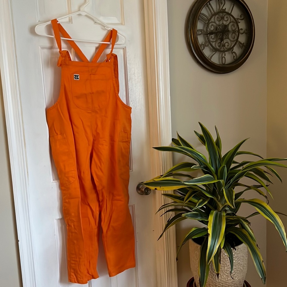 Lucy & Yak orange overalls